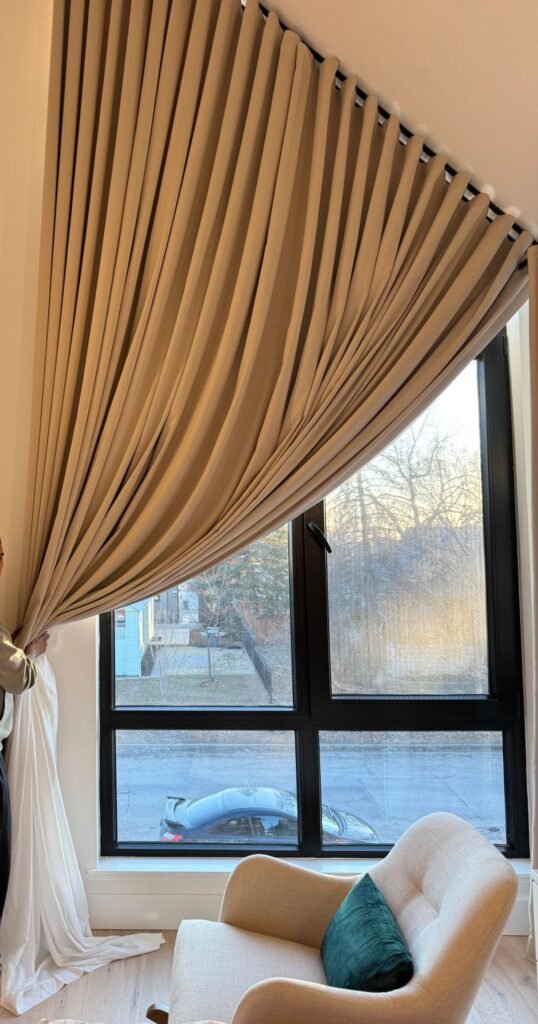 Also this curtains on angled window